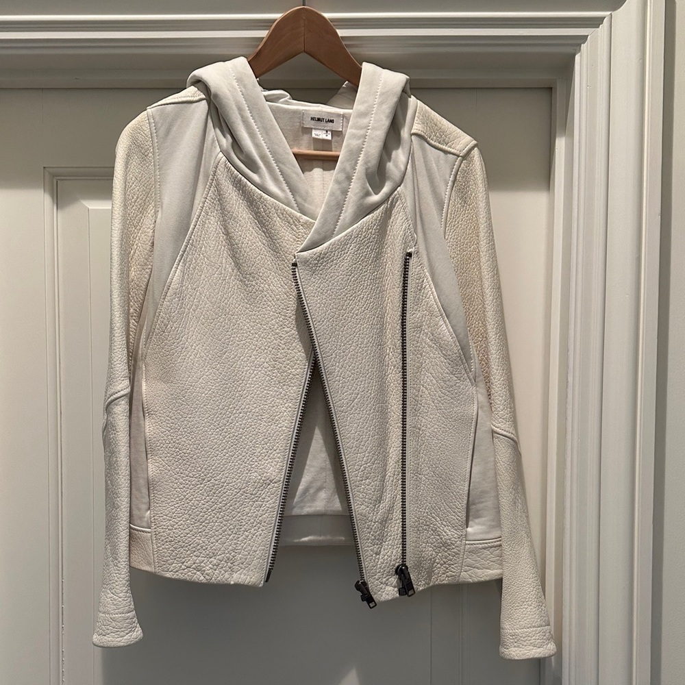 Helmut Lang Cream Asymmetrical Leather Jacket